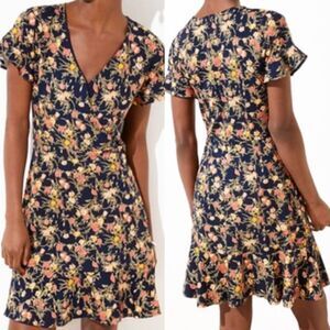 LOFT A-line Fluttered Floral Wrap Dress Size 4